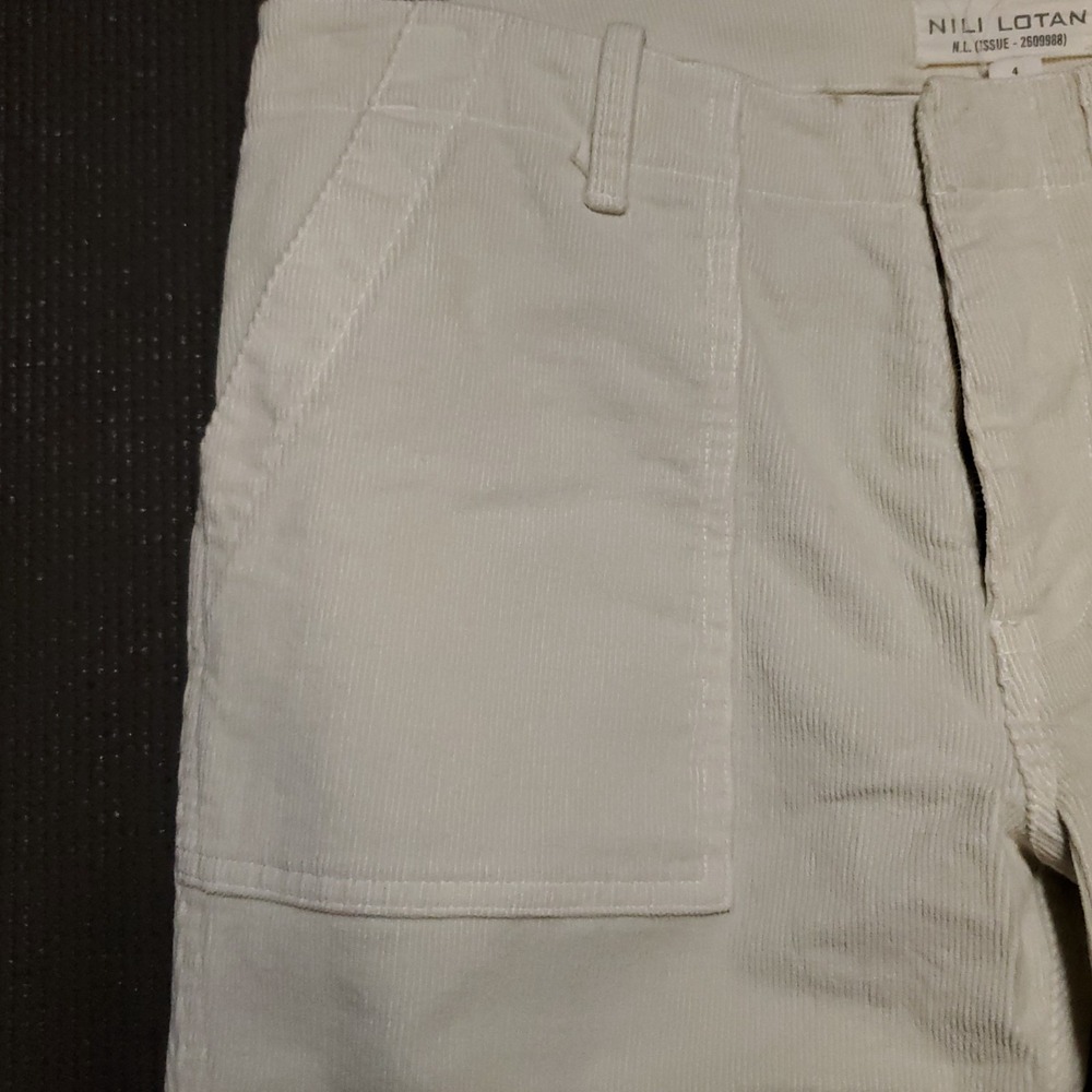 Nili Lotan Shon Corduroy Pants Womens 4 Bone High Rise Baggy Wide Bow Leg‎ USA - Picture 3 of 16
